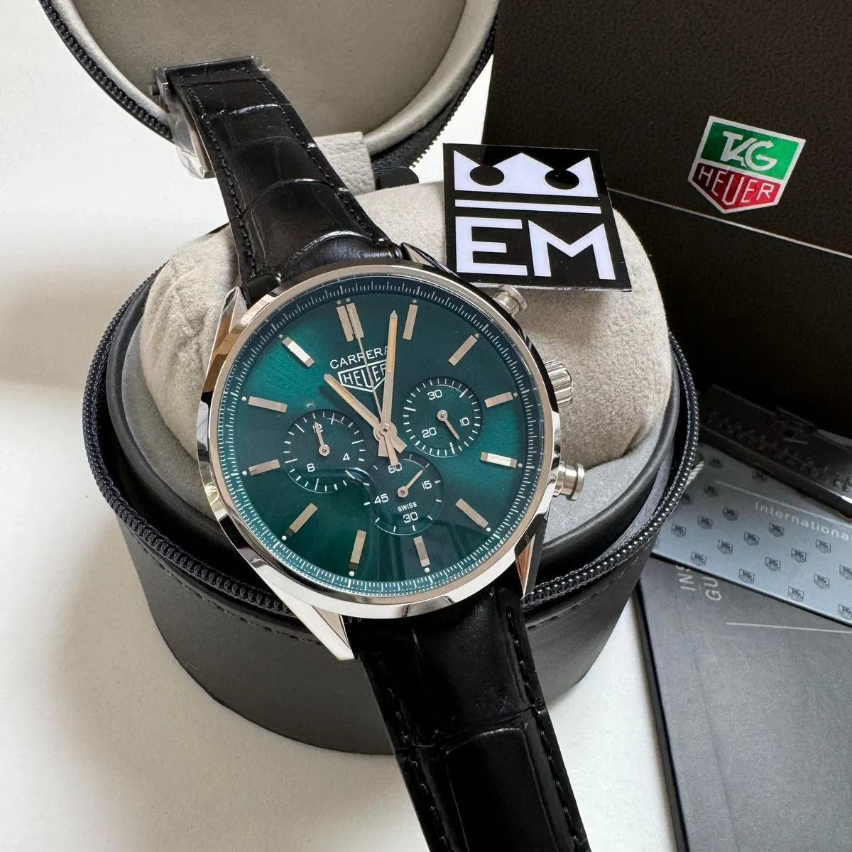 TH Carrera Chronograph – Emerald Green Dial Leather Strap