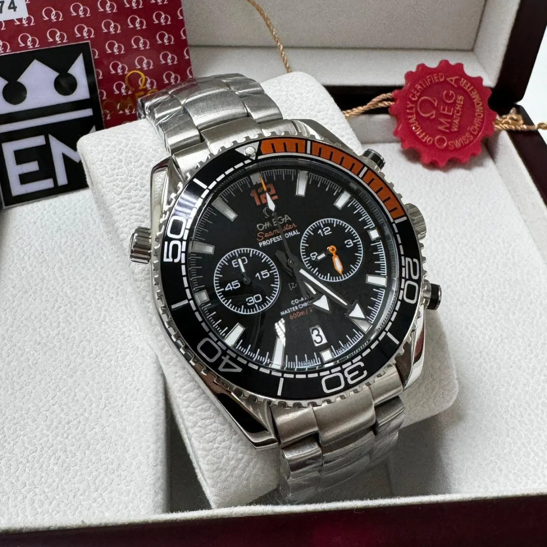 Seamaster Planet Ocean Chronograph – Black & Orange | Stainless Steel Bracelet