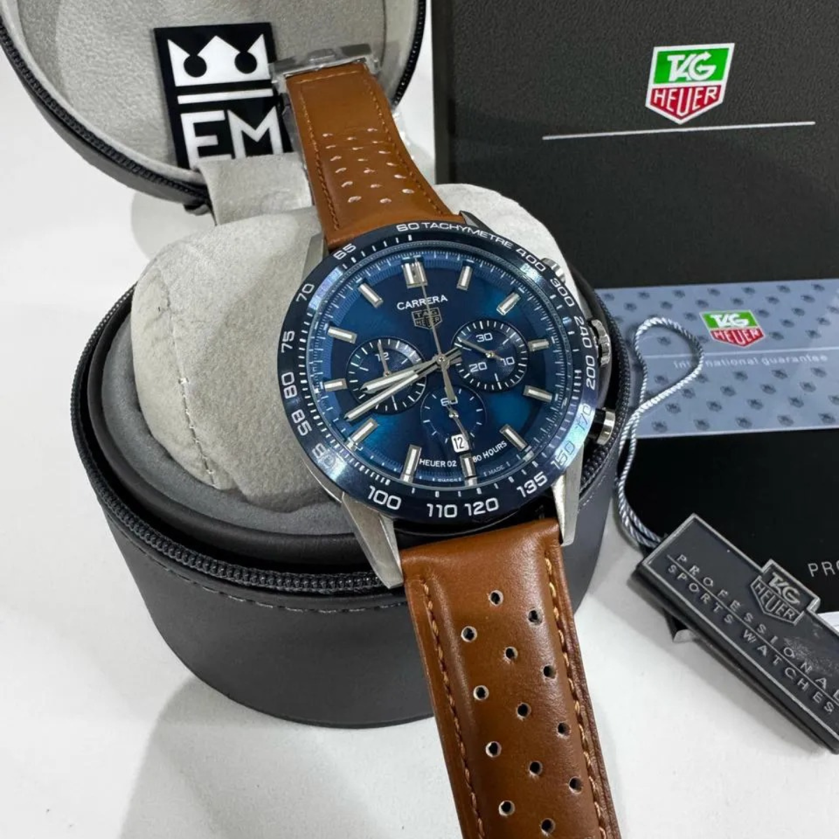 TH Carrera Chronograph – Blue/Brown – Heuer 02 – 80 Hours TAG Heuer