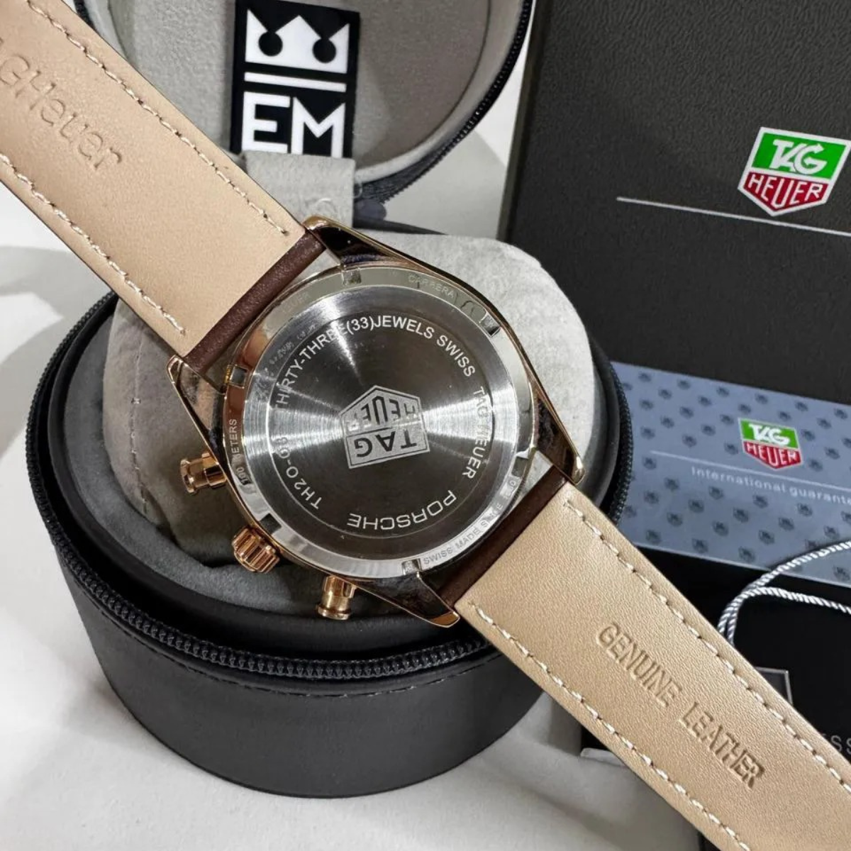 TH Carrera Chronosprint – Silver/Red – Brown Leather Strap TAG Heuer