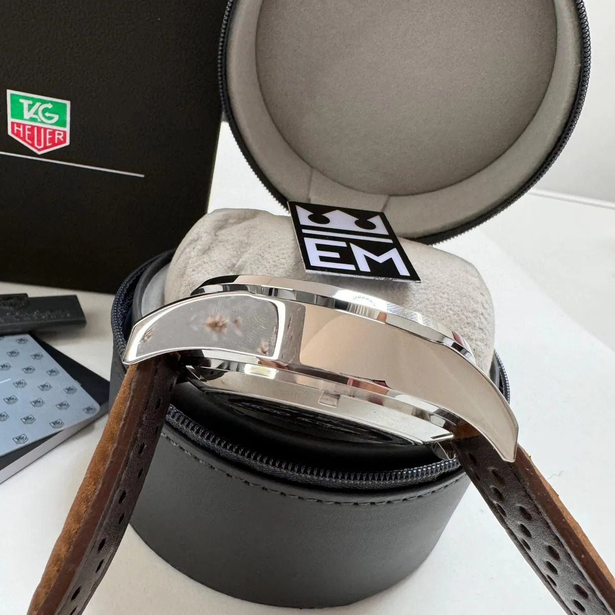 TH Carrera Chronograph Classic White Leather Strap TAG Heuer