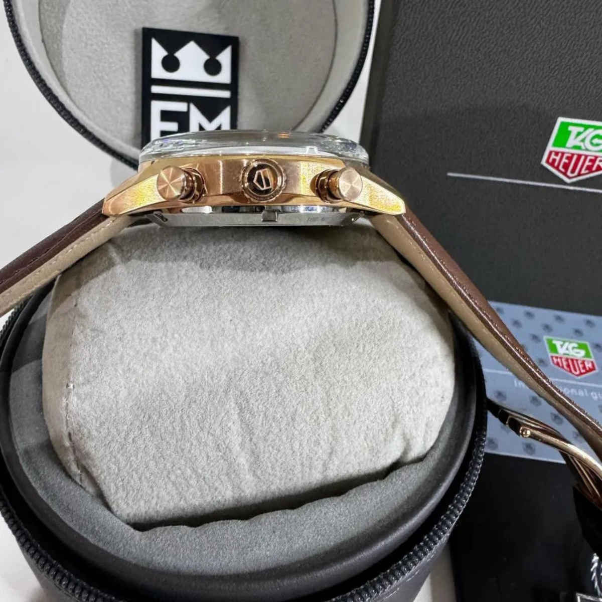 TH Carrera Chronosprint – Silver/Red – Brown Leather Strap TAG Heuer