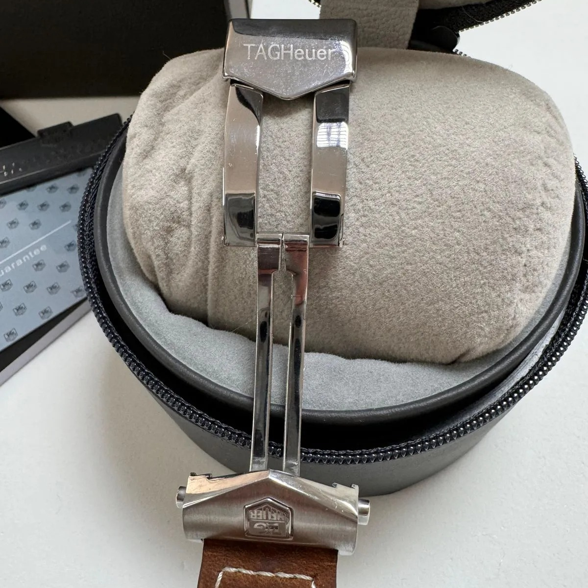 TH Carrera Chronograph Black Brown Leather Strap TAG Heuer