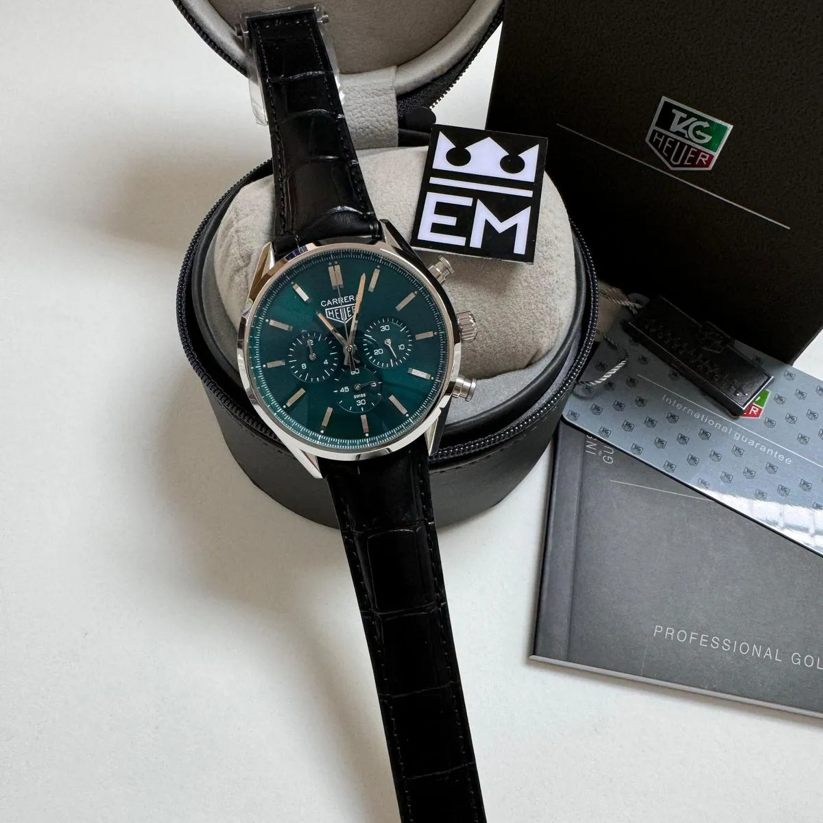 TH Carrera Chronograph – Emerald Green Dial Leather Strap TAG Heuer