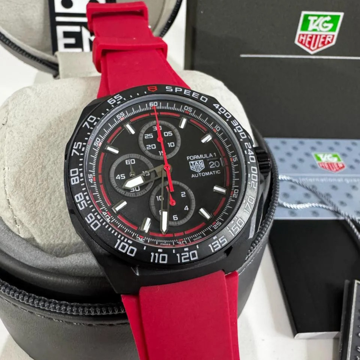 TH  Formula 1 Automatic Chronograph – Black Red with Red Rubber Strap TAG Heuer