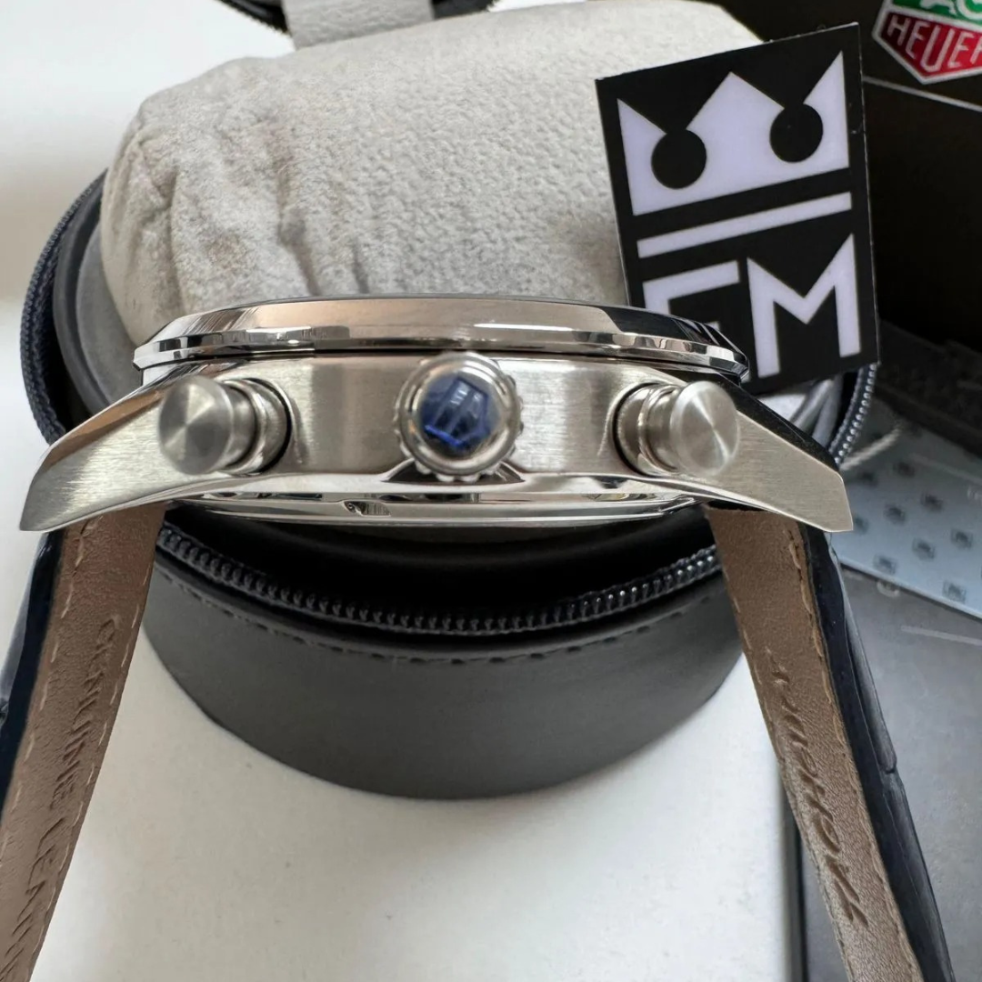 TH Carrera Chronograph – Silver & Blue | Leather Strap TAG Heuer