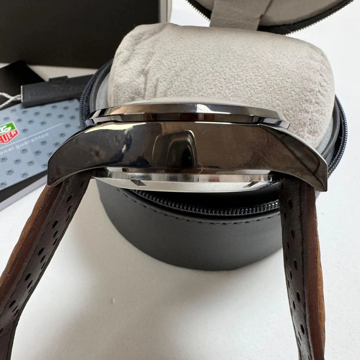 TH Carrera Chronograph Black Brown Leather Strap TAG Heuer