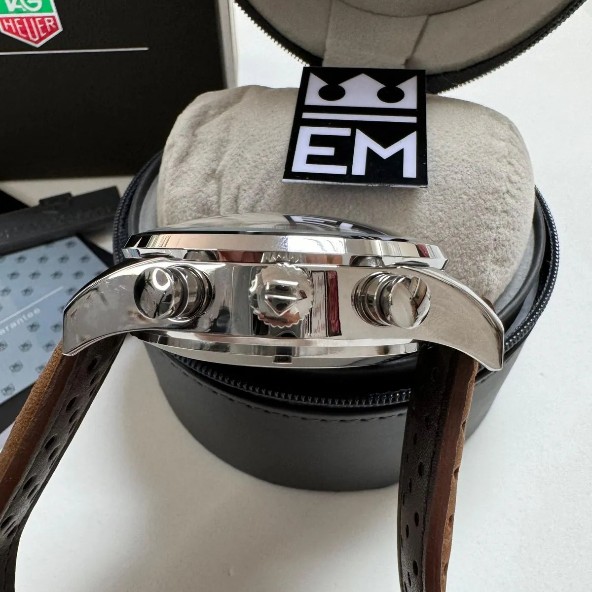 TH Carrera Chronograph Classic White Leather Strap TAG Heuer
