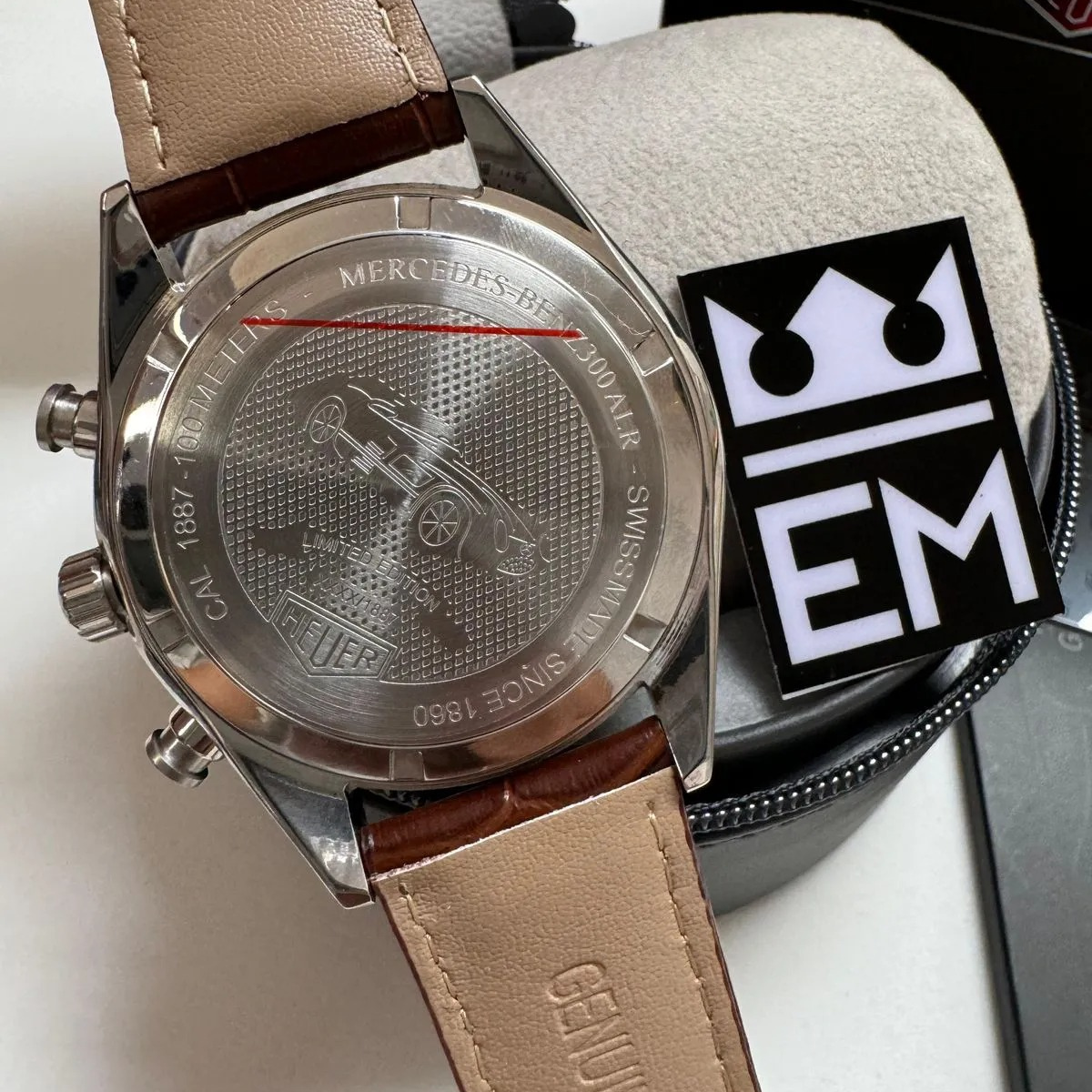 TH Carrera Chronograph – Silver/Rose Gold Brown Leather Strap TAG Heuer