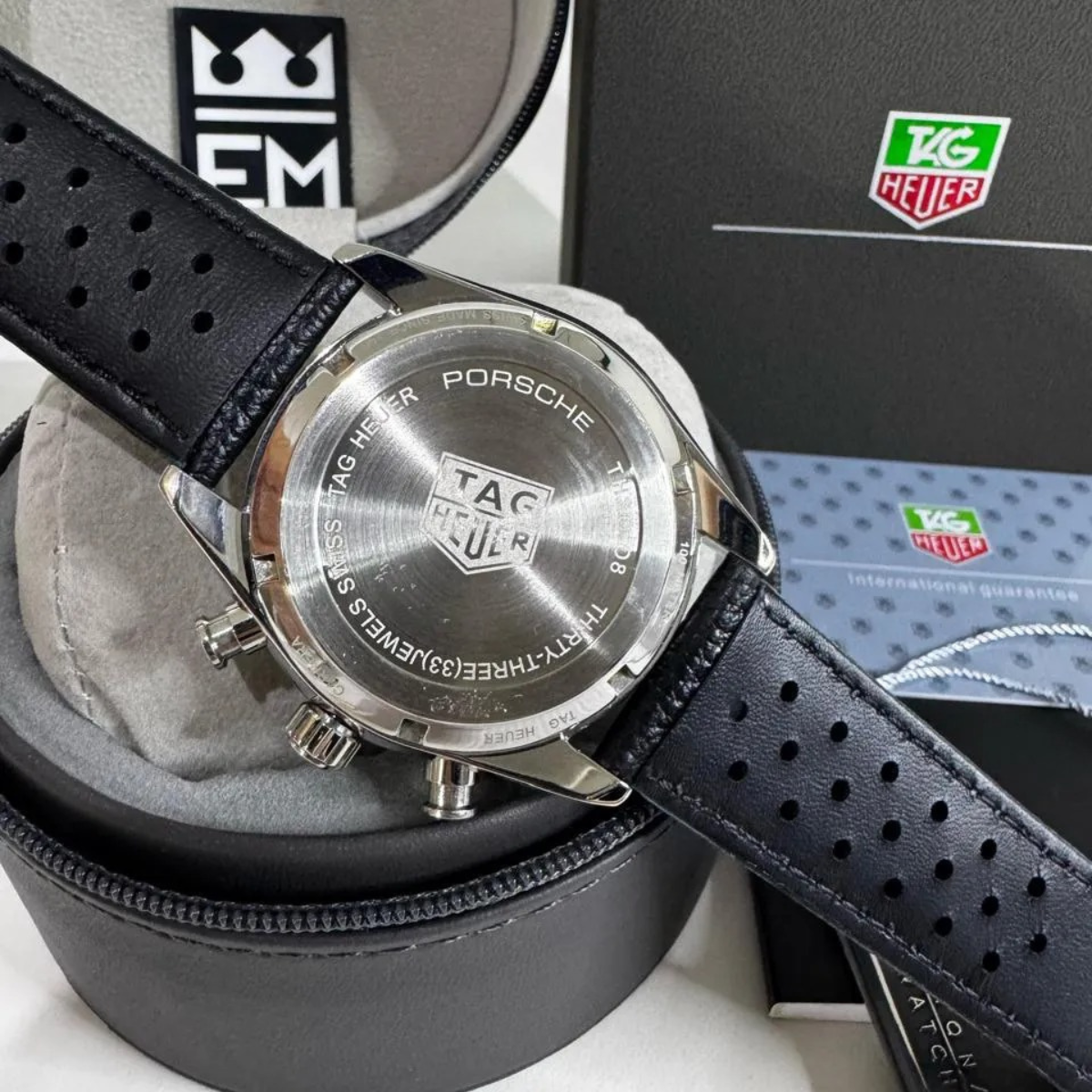 TH Carrera Chronograph – Black/Silver – Leather Strap TAG Heuer