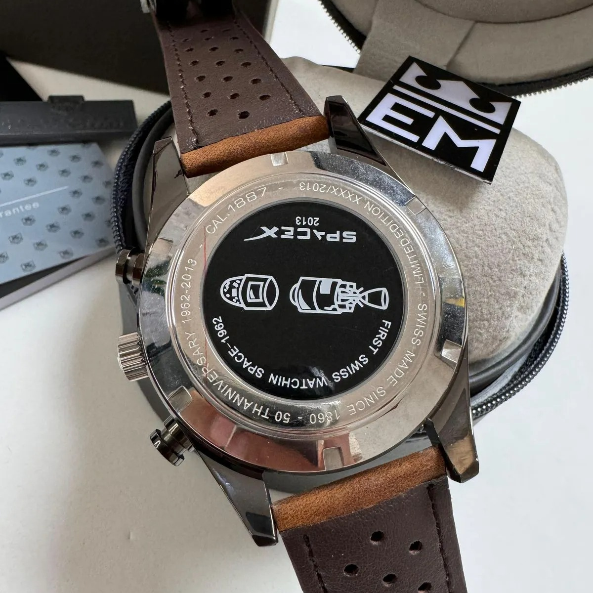 TH Carrera Chronograph Black Brown Leather Strap TAG Heuer