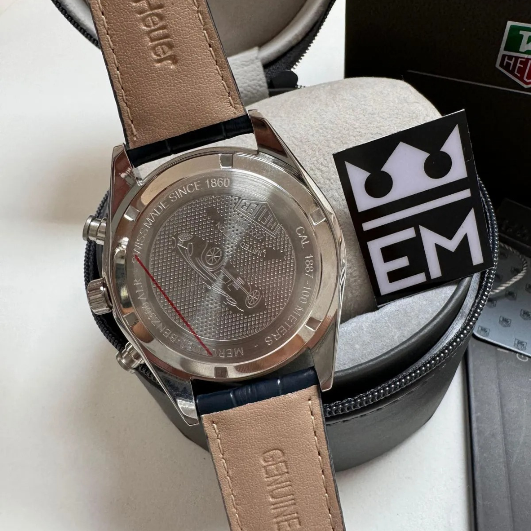 TH Carrera Chronograph – Silver & Blue | Leather Strap TAG Heuer