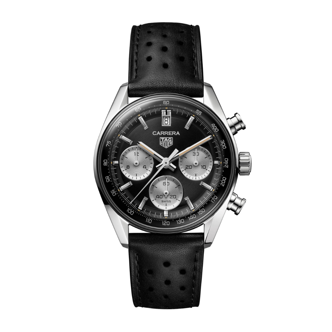 TH Carrera Chronograph – Black/Silver – Leather Strap