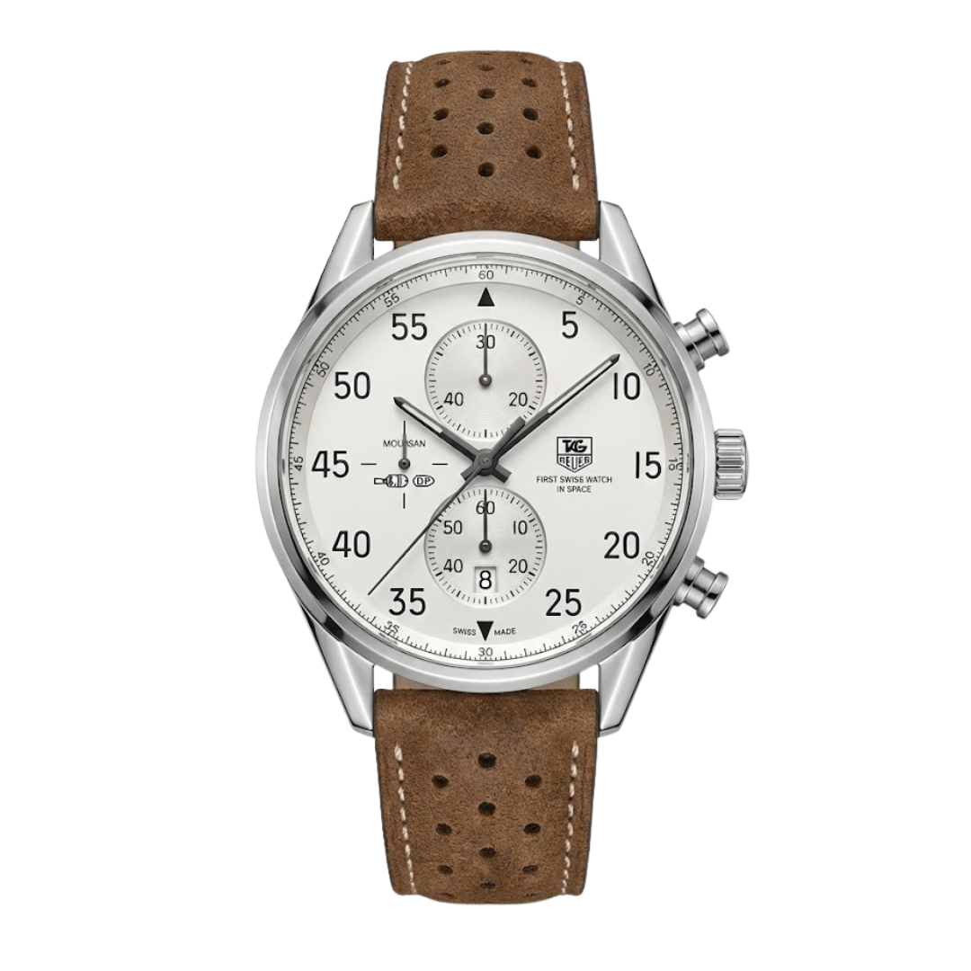 TH Carrera Chronograph Classic White Leather Strap